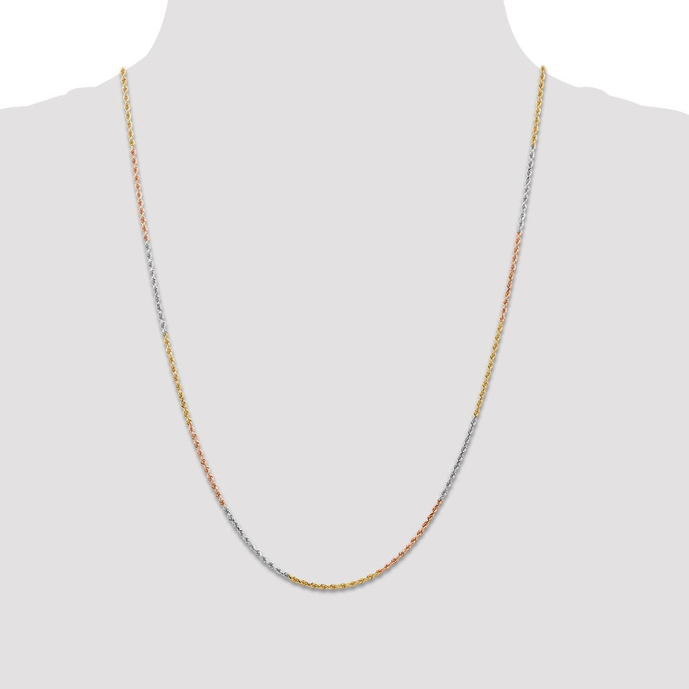 14K Tri-colored 1.5mm Diamond-cut Rope with Lobster Clasp Chain