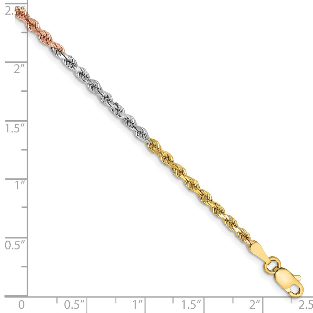 14K Tri-colored 2.5mm Diamond-cut Rope with Lobster Clasp Chain