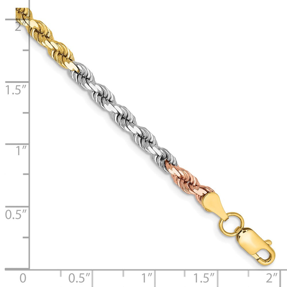 14K Tri-colored 4mm Diamond-cut Rope with Lobster Clasp Chain