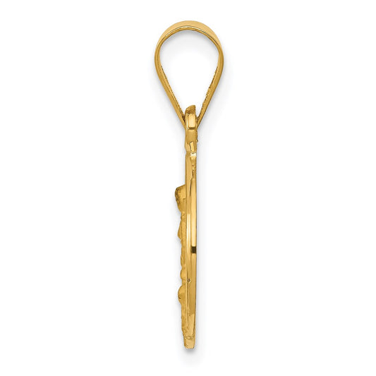 18k Polished and Satin Solid Guardian Angel Medal Pendant