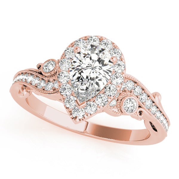 14k Rose Gold Halo Pear Engagement Rings – Setting (Size 6.5)