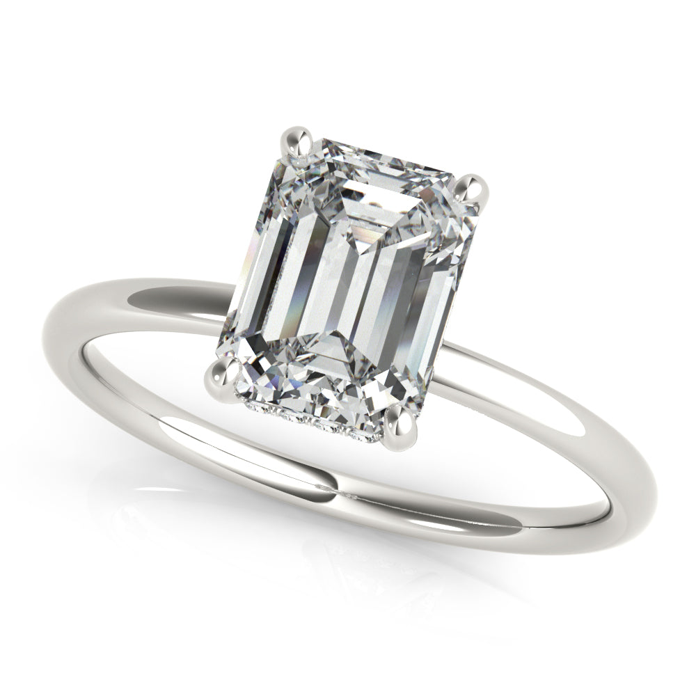 14k White Gold Hidden Halo Emerald Engagement Rings – Setting (Size 7.75)