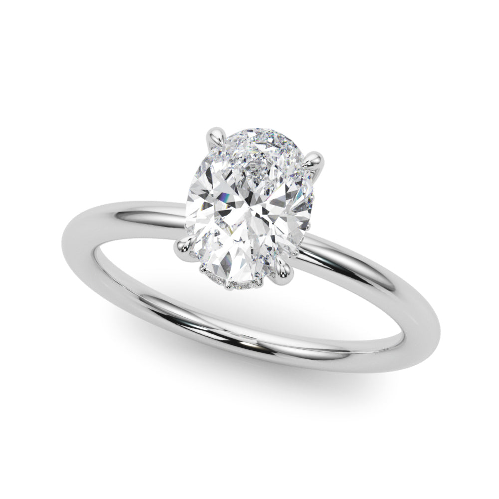 18k White Gold Hidden Halo Oval Engagement Rings – Setting (Size 6.25)