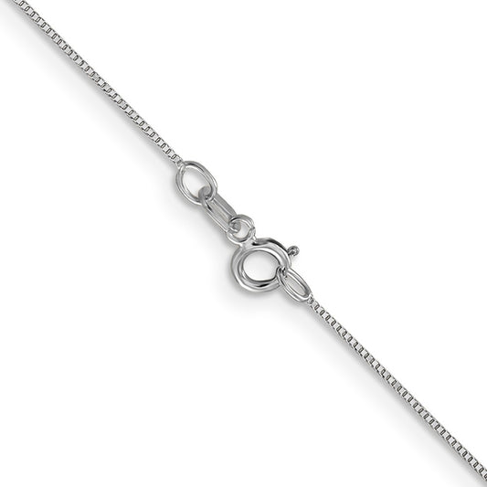 14K White Gold Carded .5mm Box Link with Spring Ring Clasp Chain
