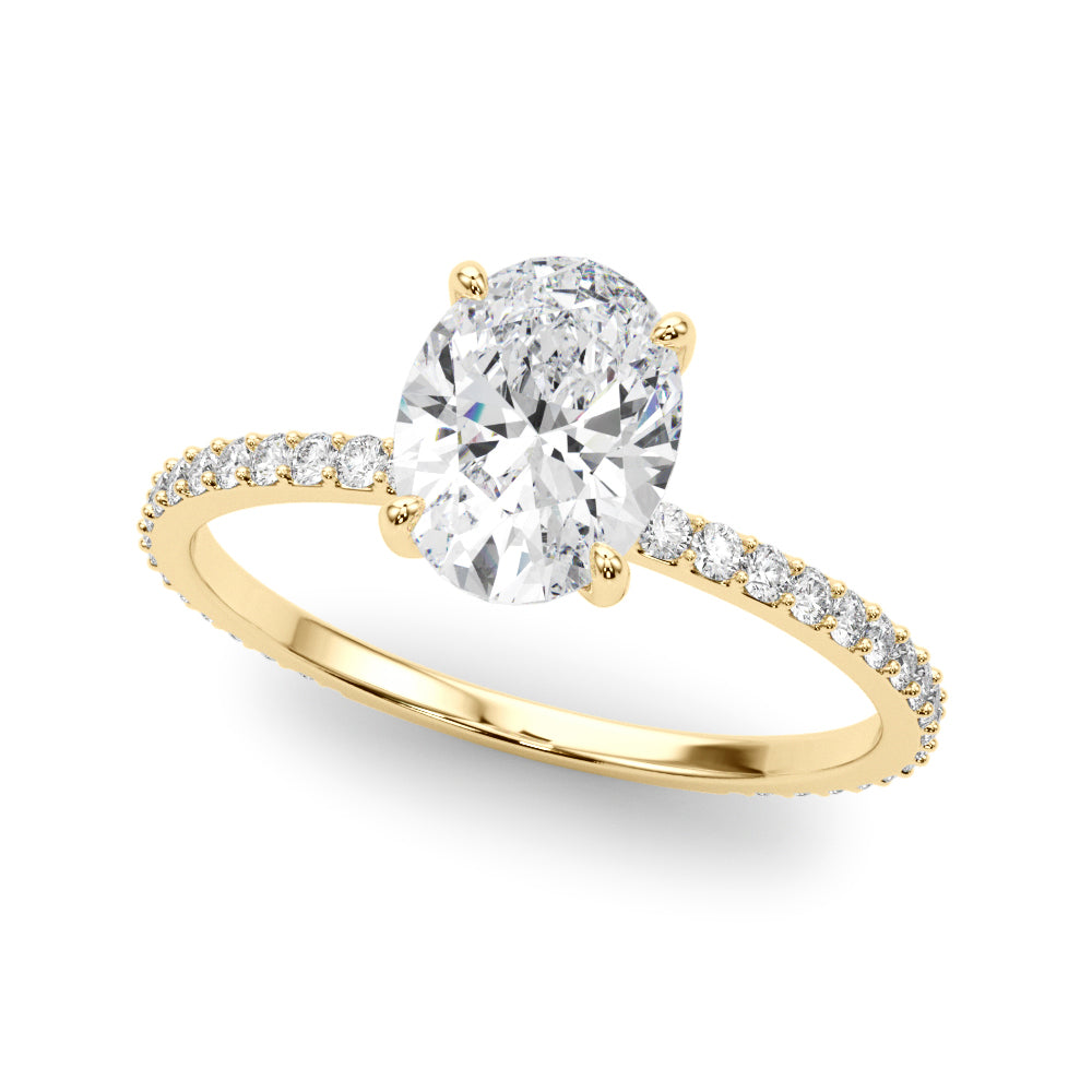 18k Yellow Gold Single Row Oval Engagement Rings – Setting (Size 6.5)