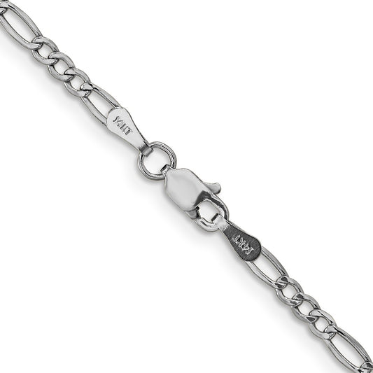 14K White Gold 2.5mm Semi-Solid Figaro with Lobster Clasp Chain