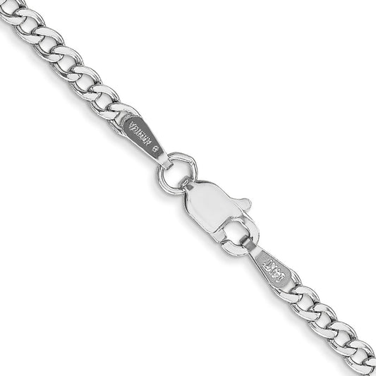 14K White Gold 2.5mm Semi-Solid Curb with Lobster Clasp Chain