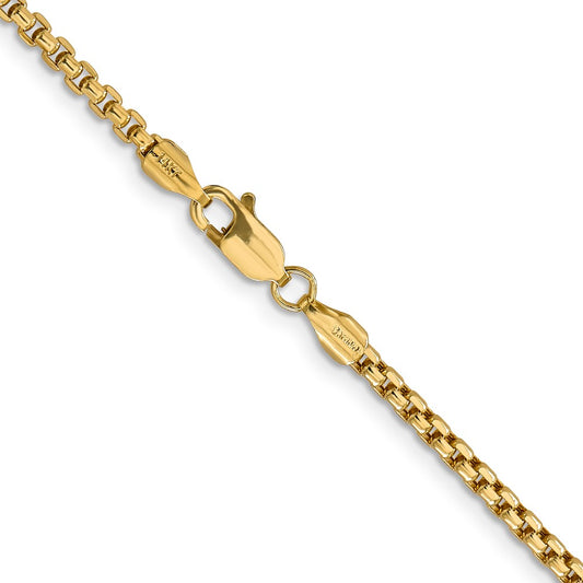 14K 2.45mm Semi-Solid Round Box with Lobster Clasp Chain