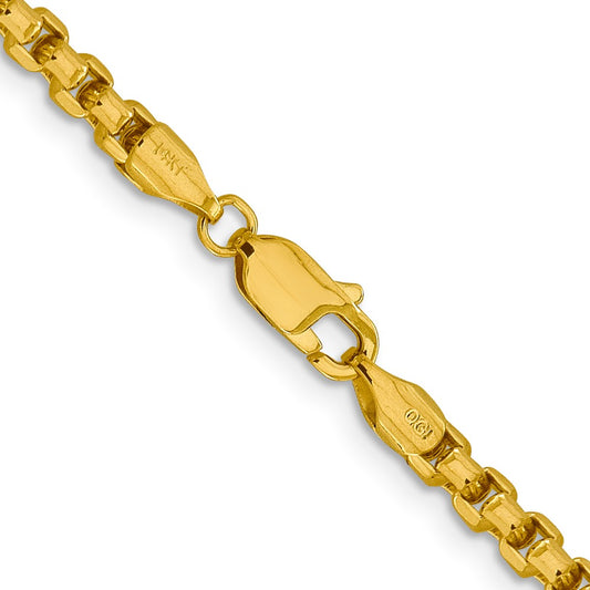 14K 3.6mm Semi-Solid Round Box with Lobster Clasp Chain
