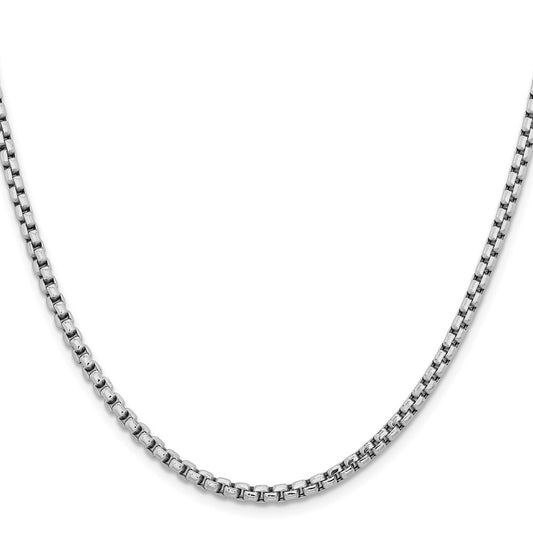 14K White Gold 3.6mm Semi-Solid Round Box with Lobster Clasp Chain