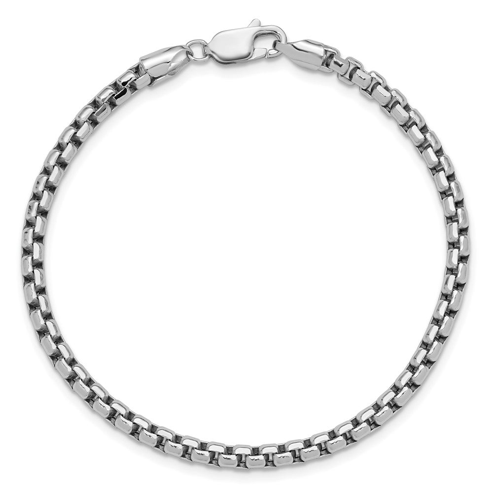 14K White Gold 3.6mm Semi-Solid Round Box with Lobster Clasp Bracelet