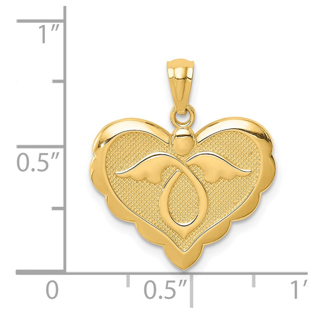 14K Angel in Heart Scalloped Edge Pendant
