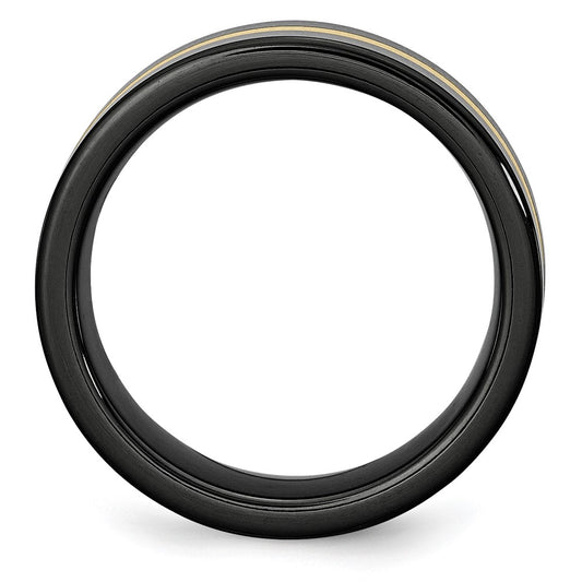 Chisel Ceramic Flat Black with 14k Gold Inlay 8mm Polished Band