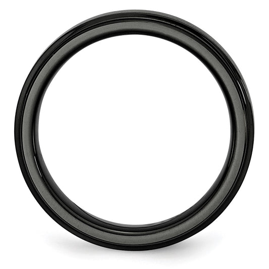 Chisel Black Ceramic Ridged Edge 6mm Brushed and Polished Band