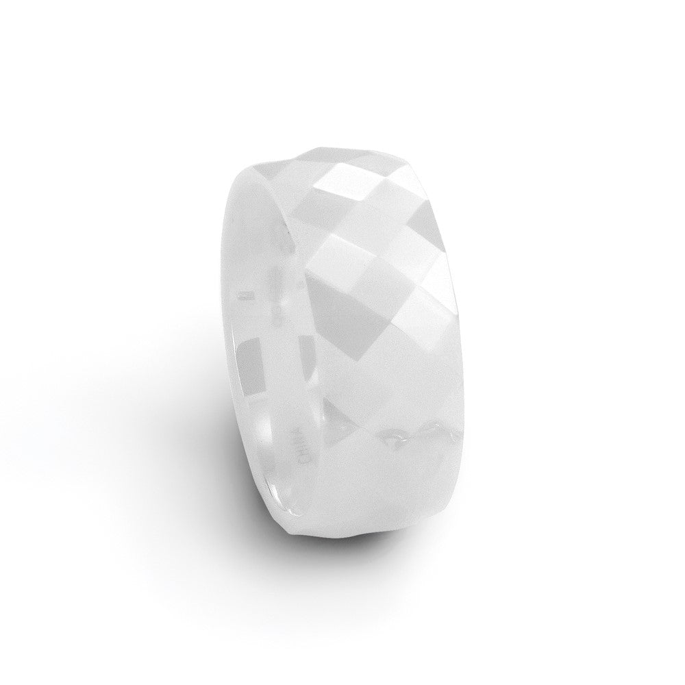 Chisel Ceramic White Faceted 8mm Polished Band
