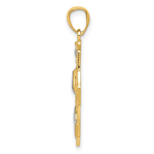 14k and White Rhodium Communion Cross with Dove and Praying Hands Pendant