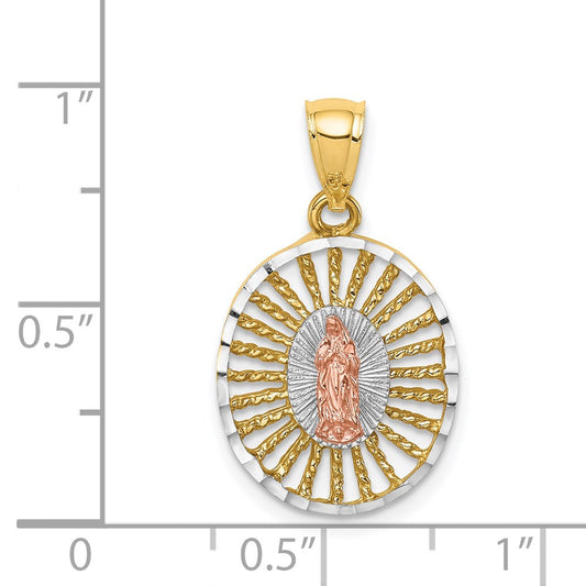 14K Two-tone and White Rhodium Polished Our Lady of Guadalupe Oval Pendant