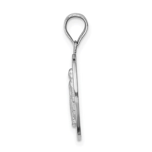 14K White Gold Polished Solid Miraculous Medal Oval Pendant