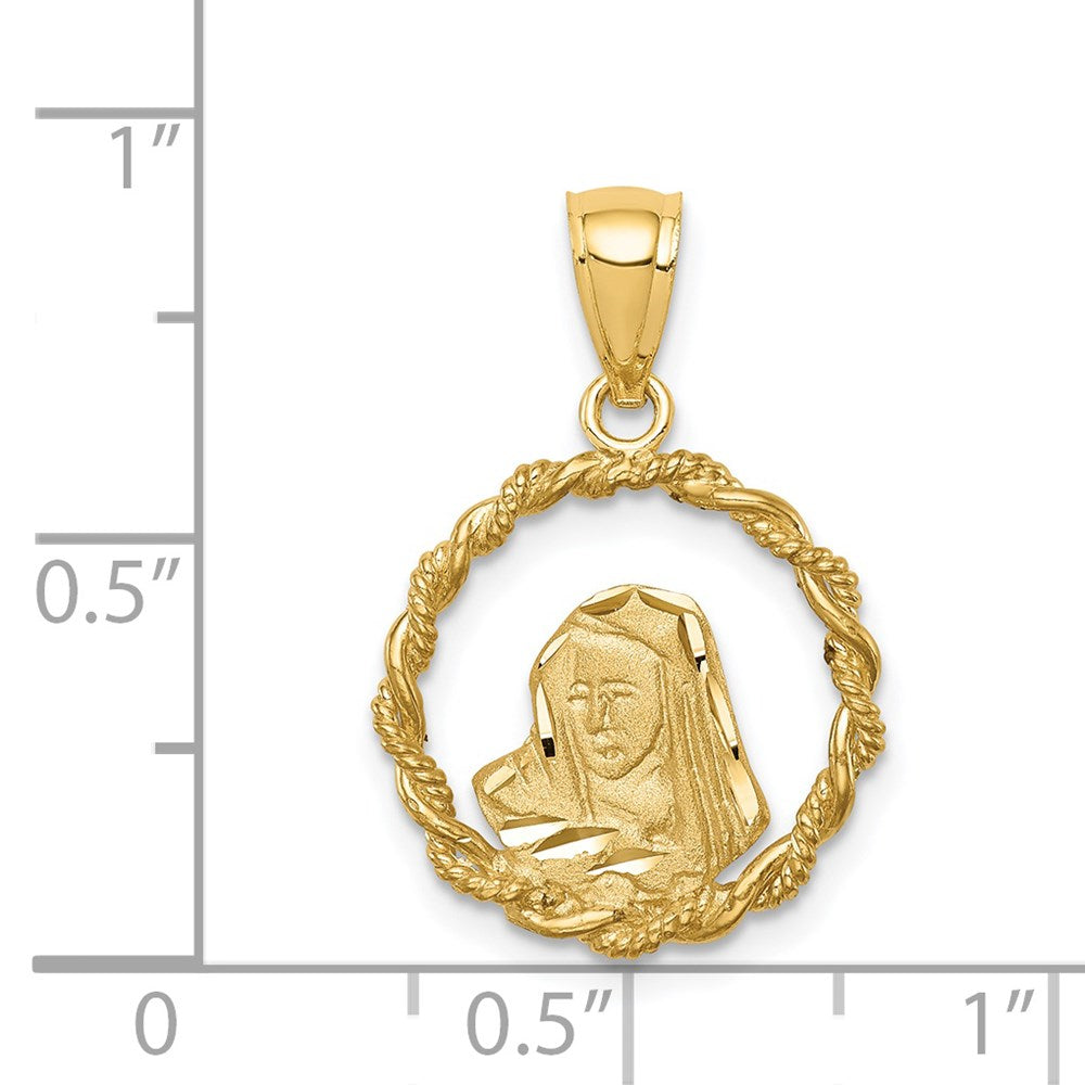 14K Brushed and Polished Diamond-cut Virgin Mary Pendant