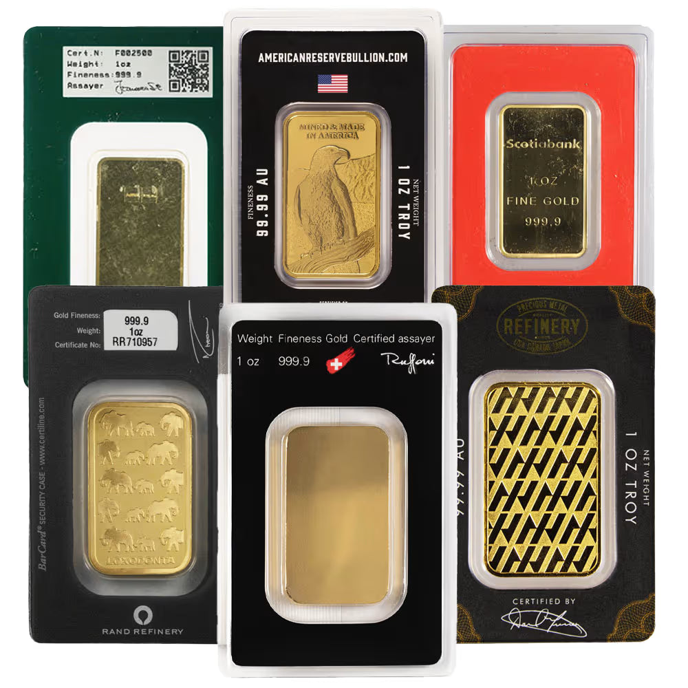 1 oz Gold Bar (Varied Condition, Any Mint, in Assay)