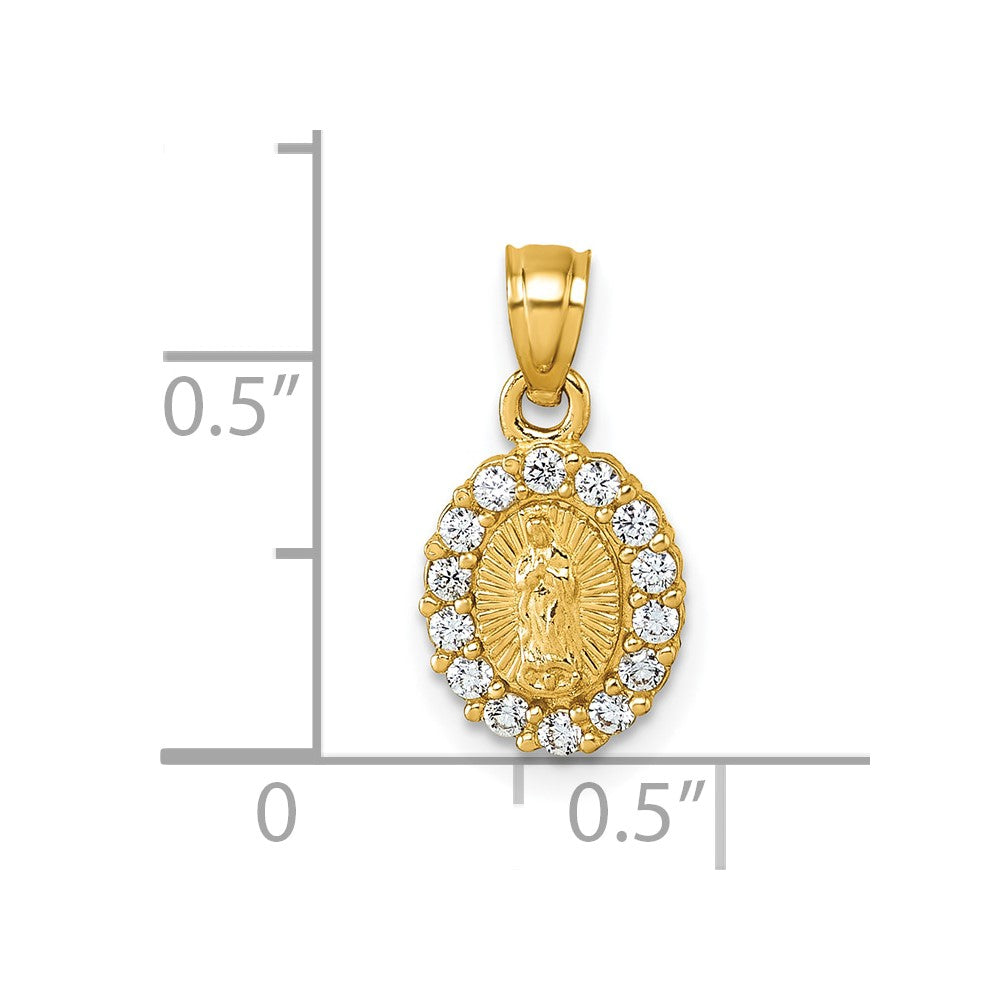 14k Polished CZ Our Lady of Guadalupe Oval Charm Pendant