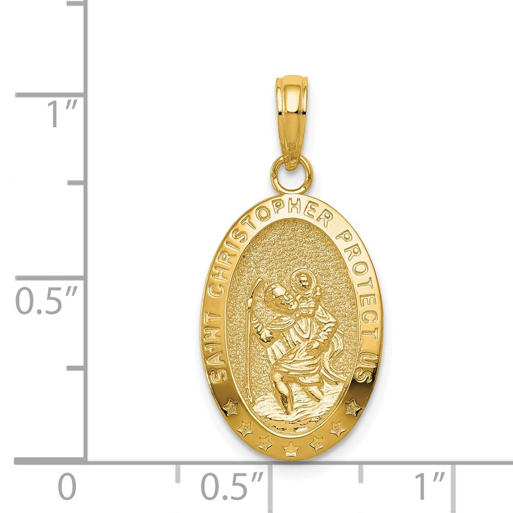 14k Polished Solid Saint Christopher Medal Oval Pendant