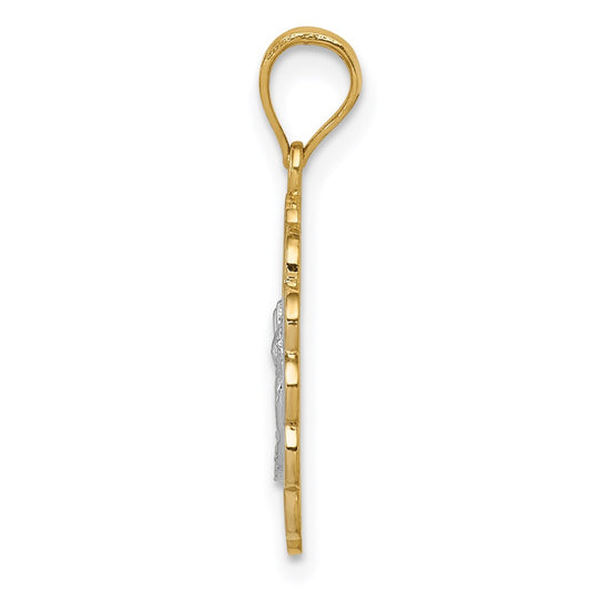 14K Two-tone and White Rhodium Solid Spanish Baptism Mi Bautizo Oval Pendant