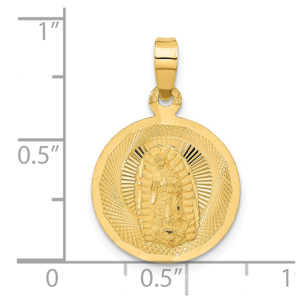 14K Polished Diamond-cut Solid Our Lady Of Guadalupe Round Pendant