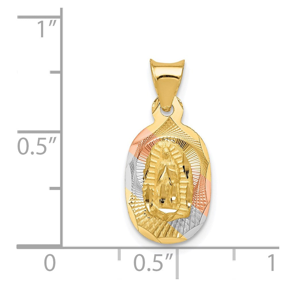 14K with Rose and White Rhodium Diamond-cut Solid Our Lady Of Guadalupe Oval Pendant