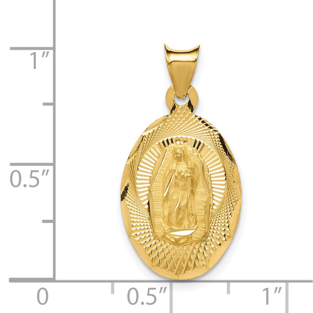 14k Polished and Satin Solid Our Lady of Guadalupe Oval Pendant