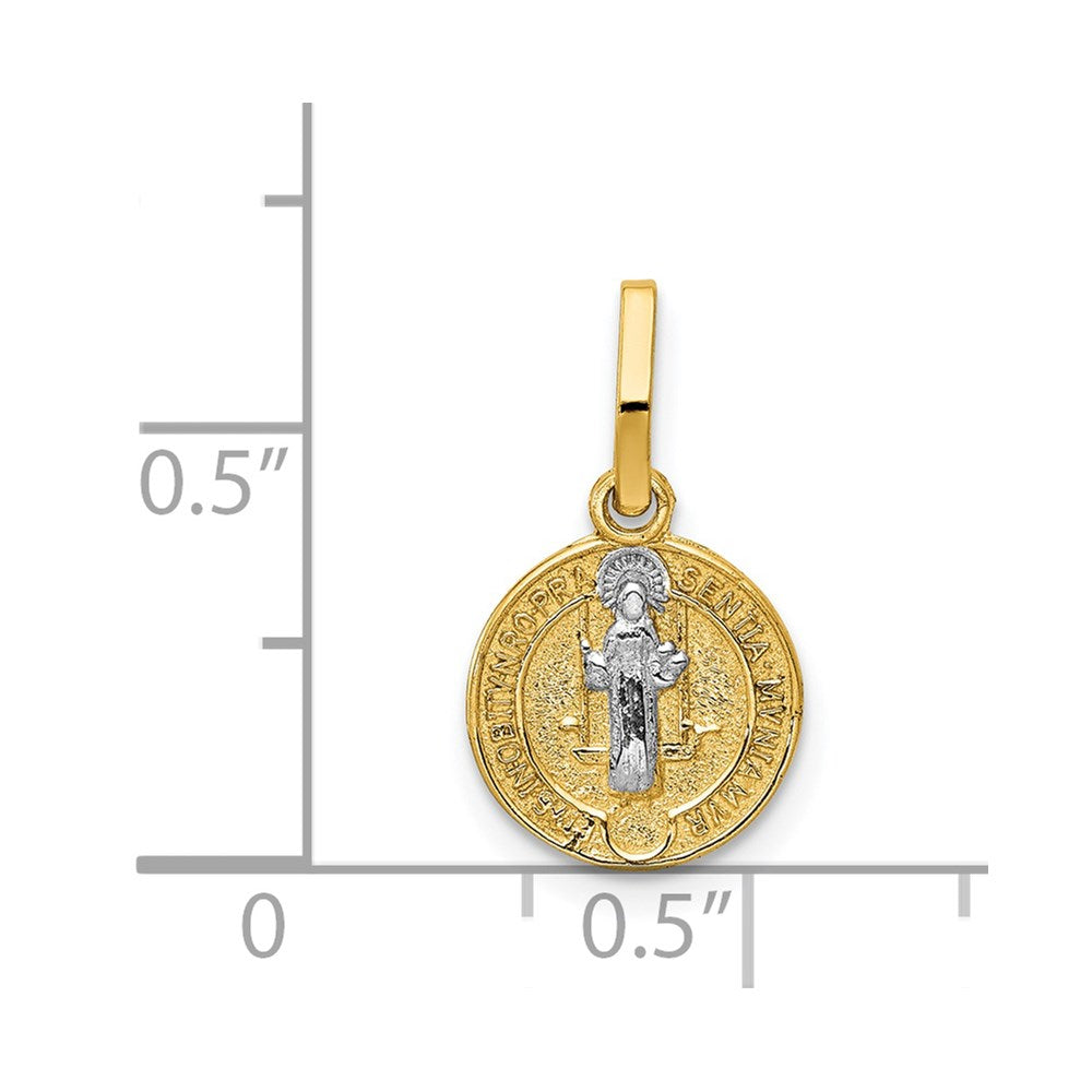 14k and White Rhodium Solid St. Benedict Medal Round Pendant