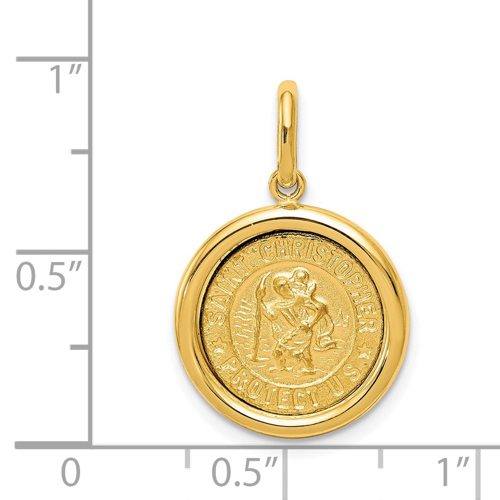 14K Polished And Satin Solid St Christopher Medal Round Pendant