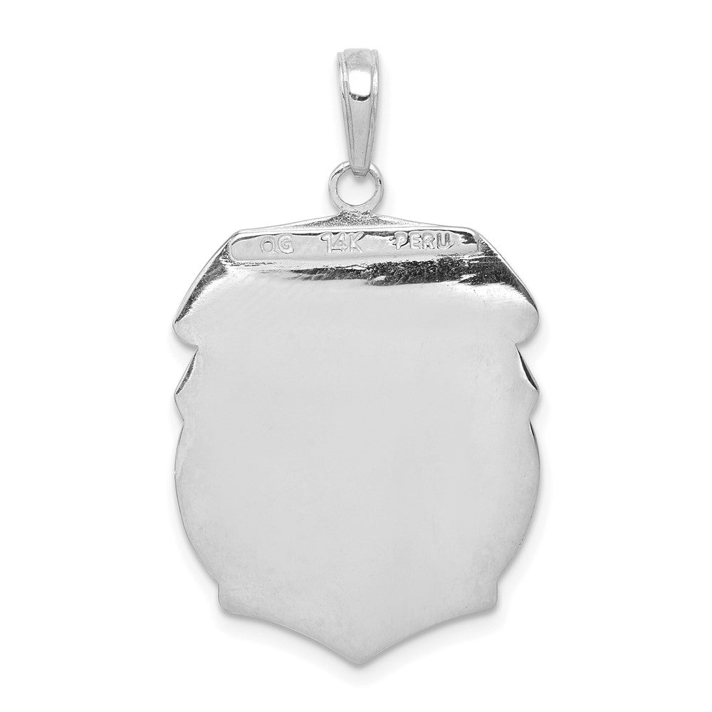 14K White Gold Polished Solid Large Saint Michael Protect Us Medal Badge Pendant