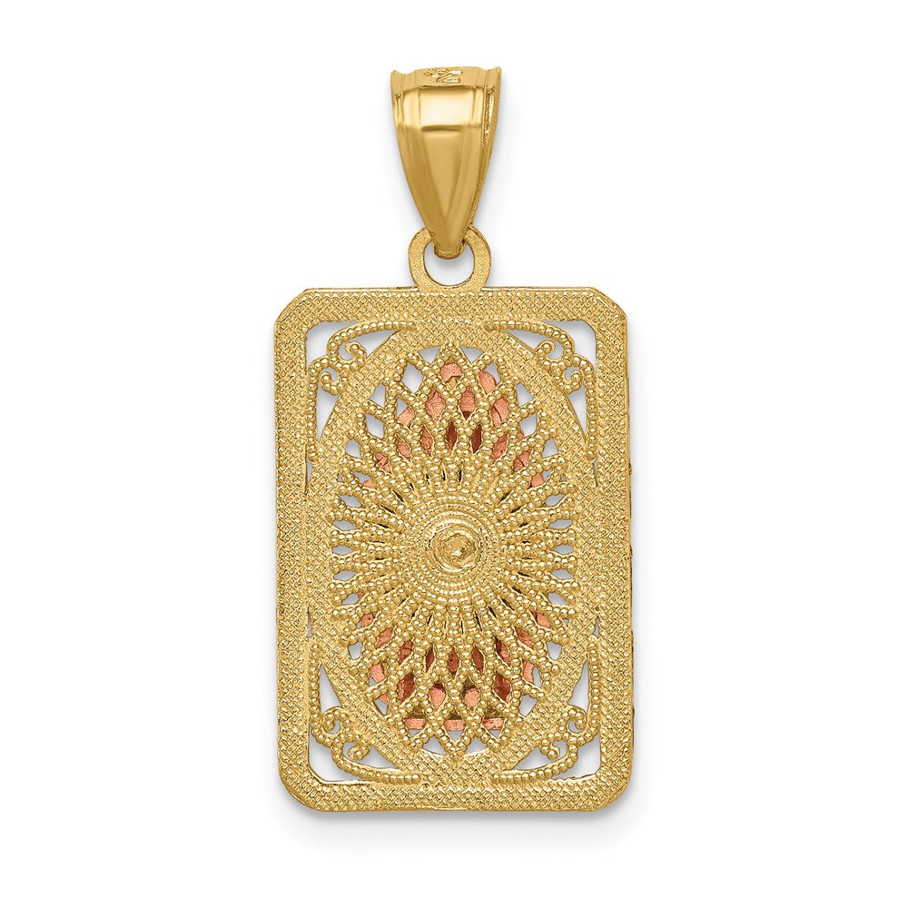 14k Two-tone with White Rhodium Diamond-cut Our Lady of Guadalupe Rectangular Pendant