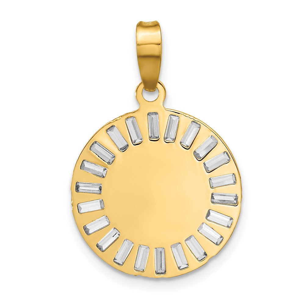 14K with Rose and White Rhodium Polished Baguette CZ Our Lady of Guadalupe Round Pendant