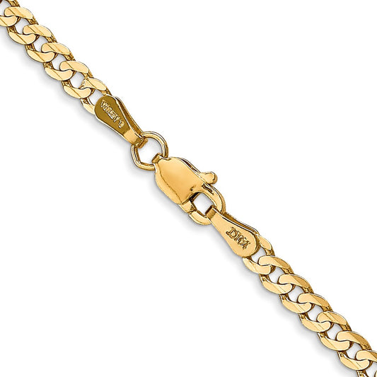 14K 3mm Open Concave Curb with Lobster Clasp Chain