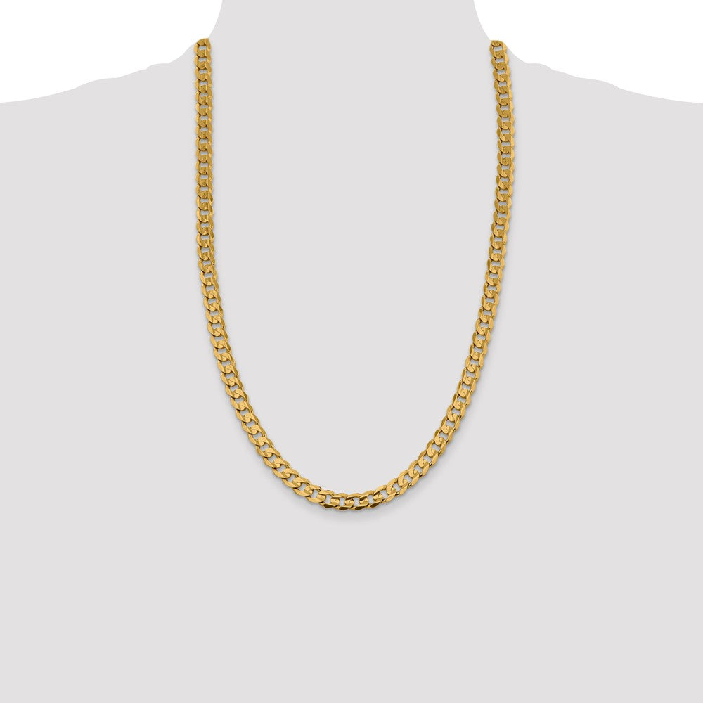14K 7.5mm Open Concave Curb with Lobster Clasp Chain