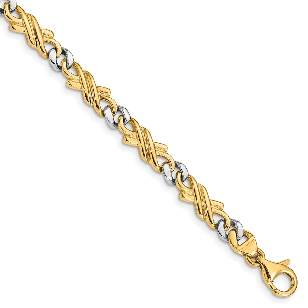 14K Two-tone 6mm Hand Polished Fancy Link with Fancy Lobster Clasp Chain