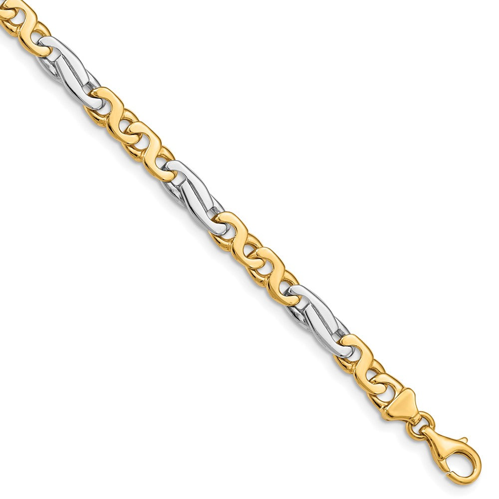 14K Two-tone 6mm Hand Polished Fancy Link with Fancy Lobster Clasp Chain
