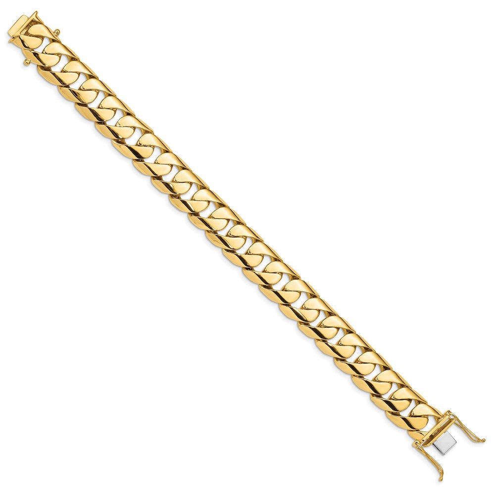 14K 15.4mm Hand Polished Rounded Curb Link with Box Catch Clasp Bracelet