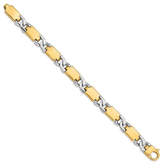 14K Two-tone 9 inch 10.9mm Hand Polished Fancy Link with Fancy Lobster Clasp Bracelet