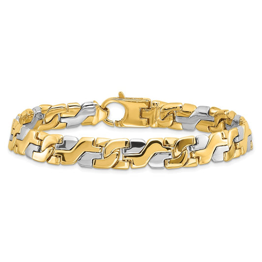 14K Two-tone 8.8mm Hand Polished Fancy Link with Fancy Lobster Clasp Bracelet