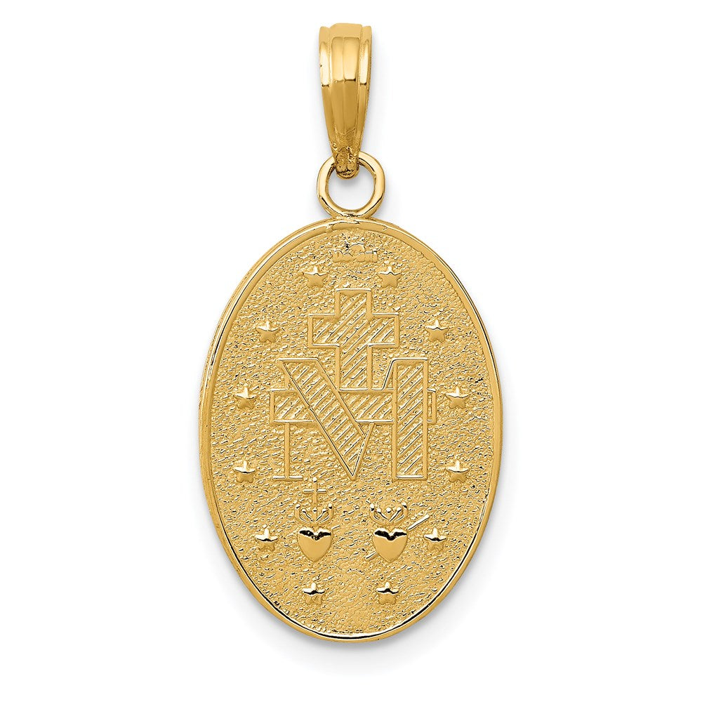 14k Polished and Satin Solid Miraculous Medal Oval Pendant