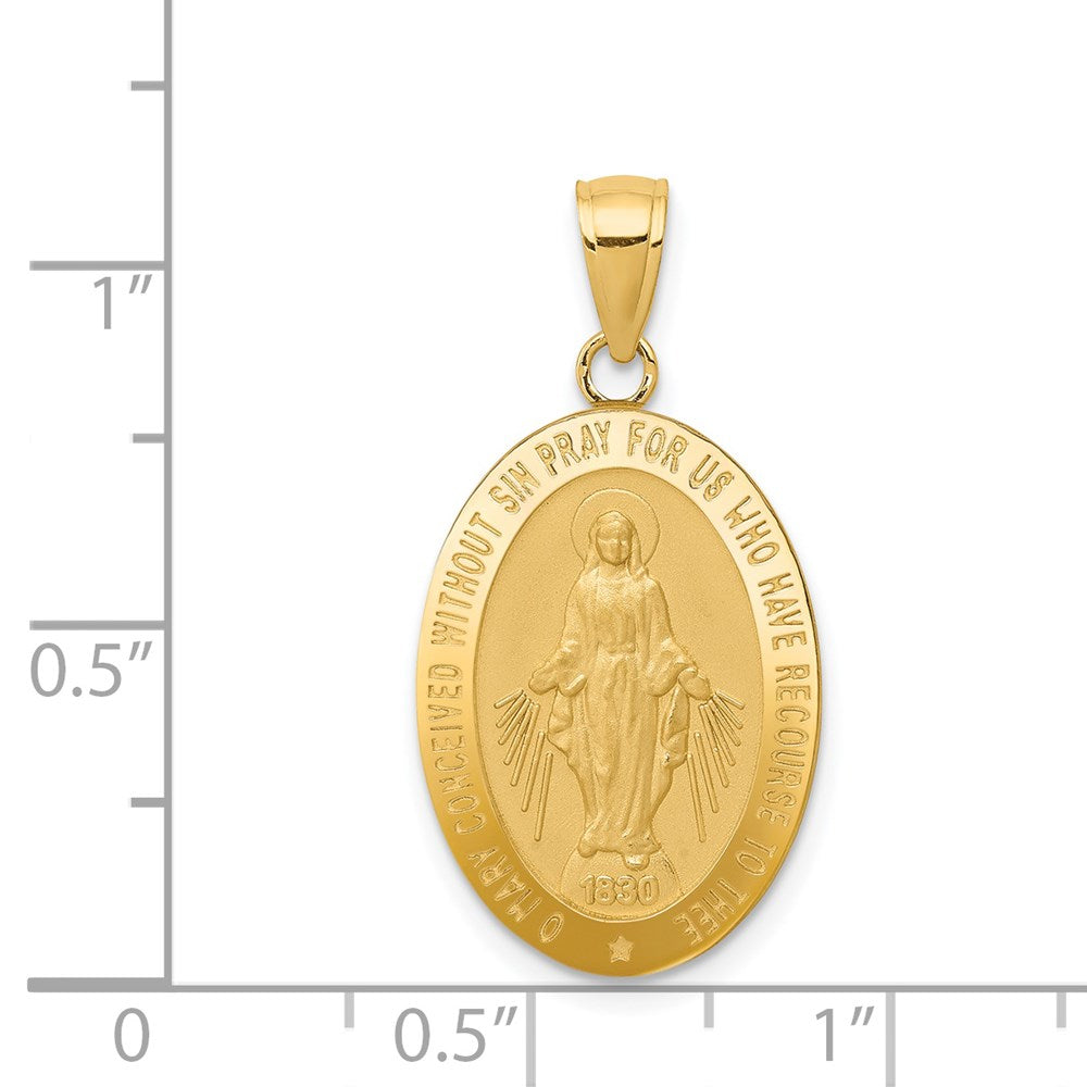 14k Polished and Satin Solid Miraculous Medal Oval Pendant