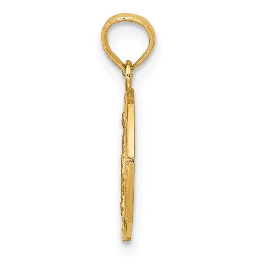 14k Polished and Satin Solid Miraculous Medal Round Pendant