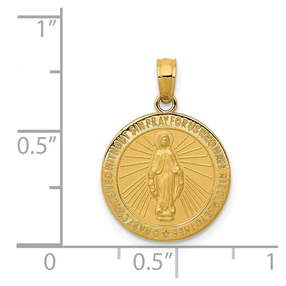14k Polished and Satin Solid Miraculous Medal Round Pendant
