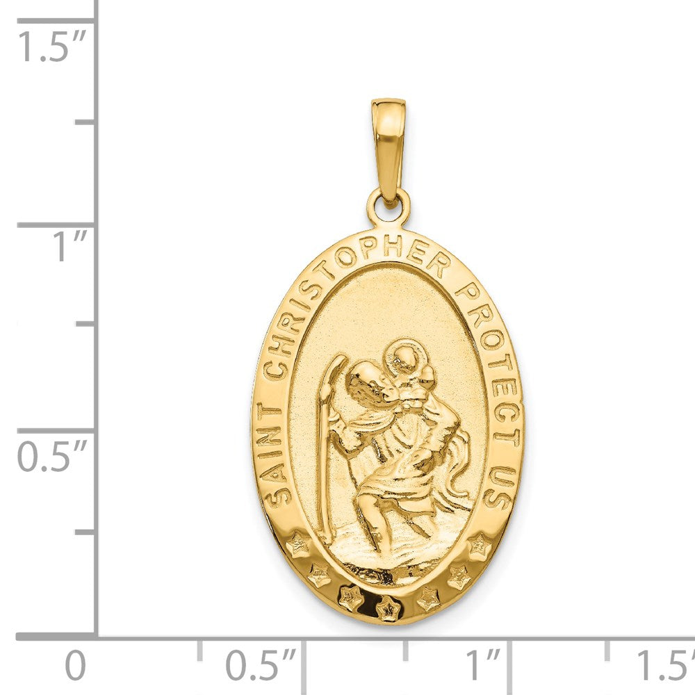 14k Polished Solid Saint Christopher Medal Oval Pendant