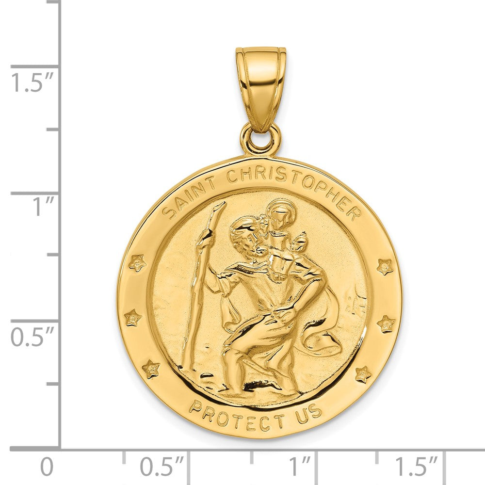 14k Polished Large Saint Christopher Medal Round Pendant