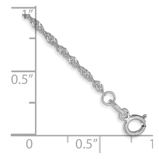 14K White Gold 1.4mm Singapore with Spring Ring Clasp Anklet