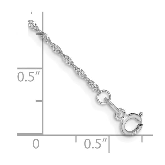 14K White Gold 1.10mm Singapore with Spring Ring Clasp Anklet
